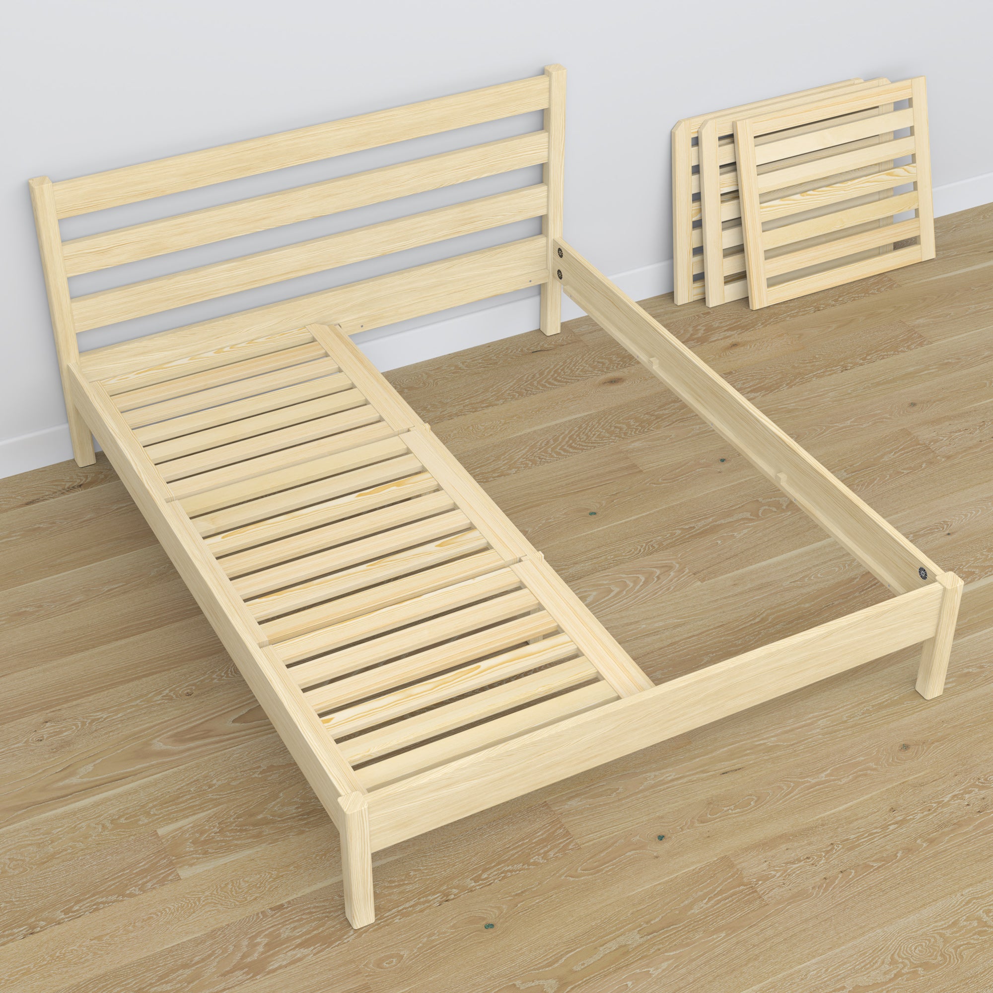 Doppelbett Holz Kiefer farblos – Maße und Schema, Nizio Home
