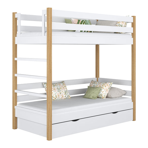 Etagenbett mit Schublade Holz Weiß-Eiche – Kinderzimmer, Massivholz, scandi