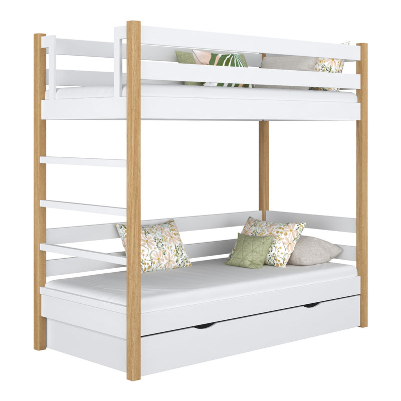Etagenbett mit Schublade Holz Weiß-Eiche – Kinderzimmer, Massivholz, scandi