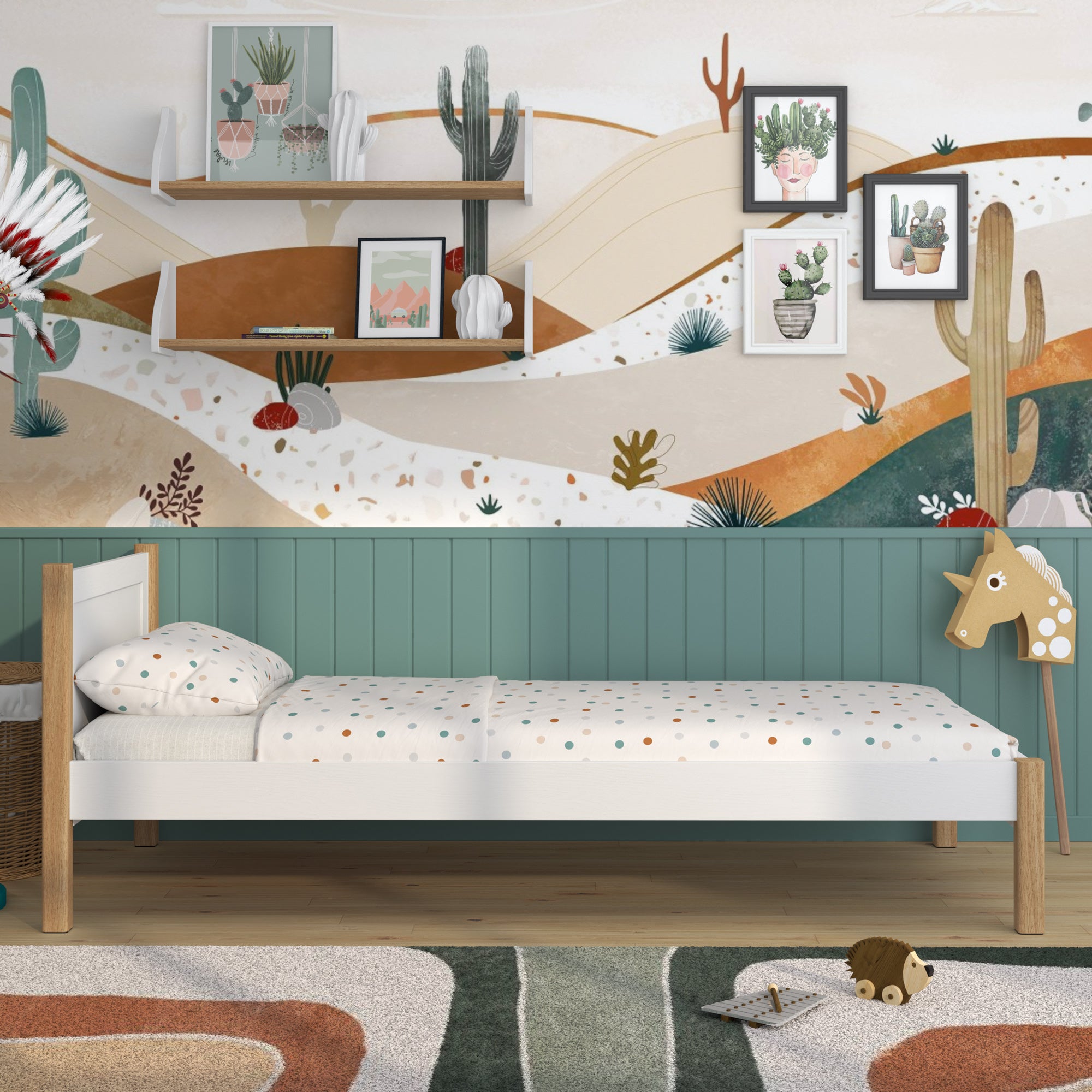 Bett Weiß-Eiche im Kinderzimmer – skandinavische Einrichtung, Holz