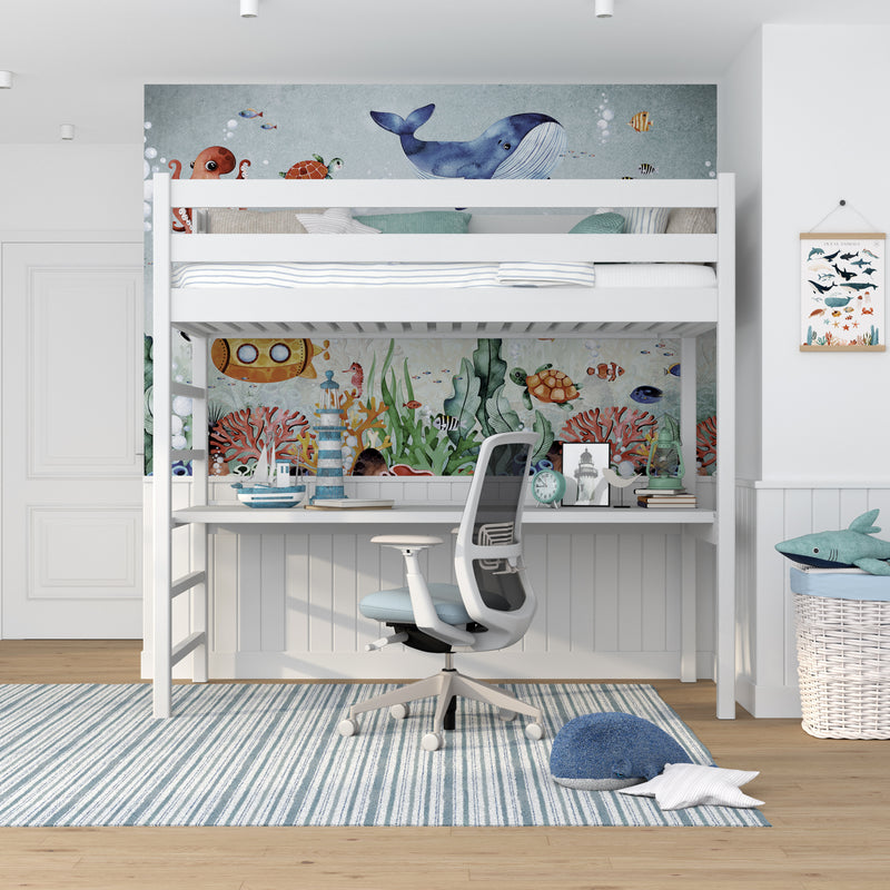 Hochbett mit Schreibtisch N01 aus Holz in Wunschfarbe RAL/NCS – Massivholz, Nizio