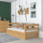 Natural pine sofa bed – wooden side barrier, side view, Nizio