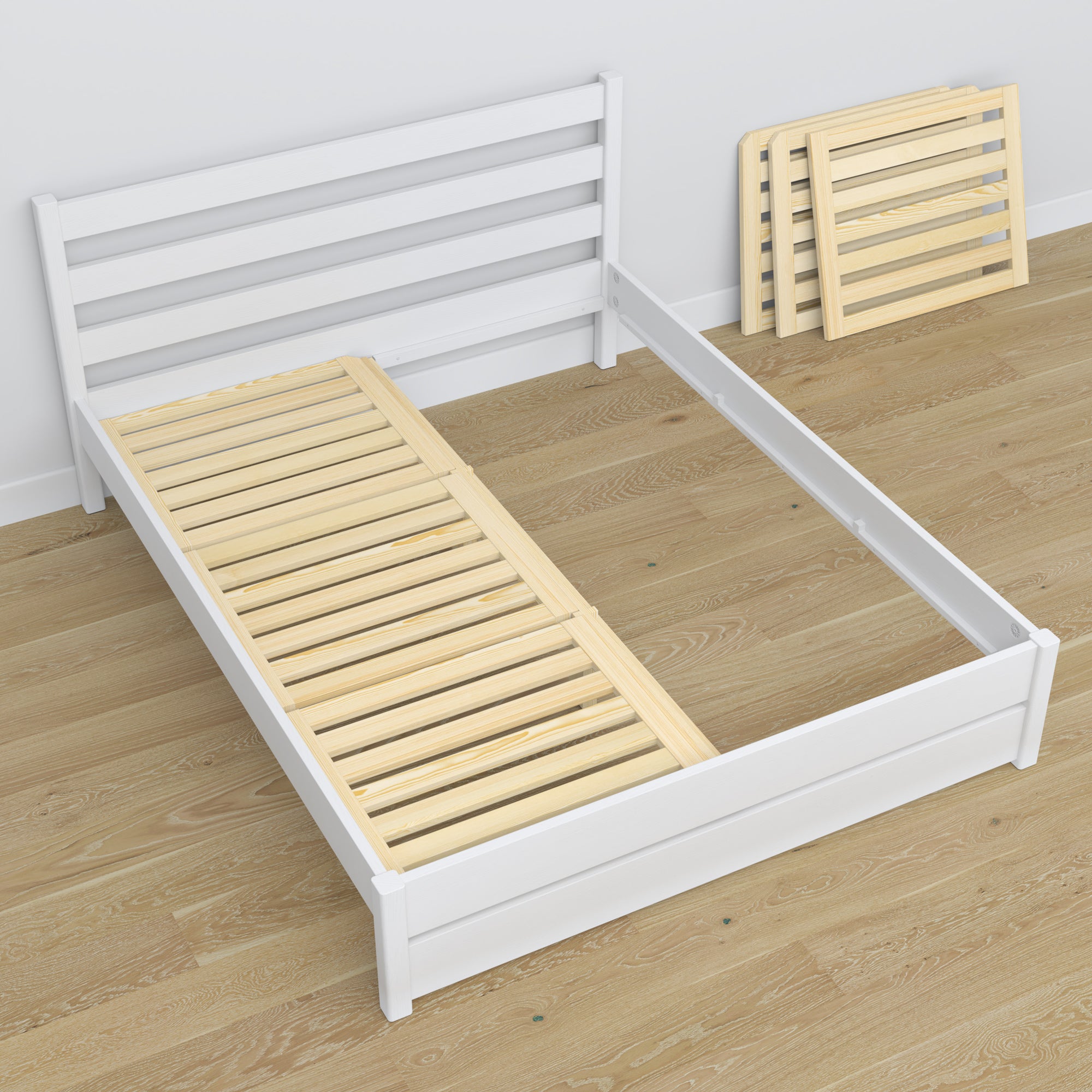 Double bed white made of wood – dimensions and diagram, Nizio Home