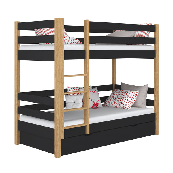 Etagenbett mit Schublade Holz Schwarz-Eiche – Kinderzimmer, Massivholz, scandi