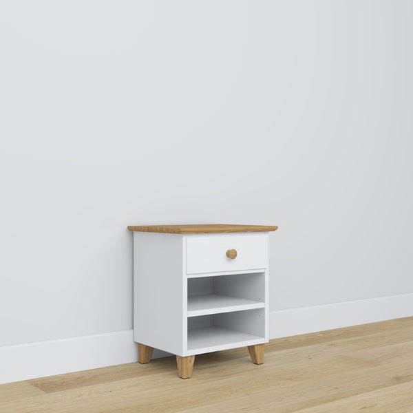Wooden bedside table 1S N02 Scandi white / natural oak