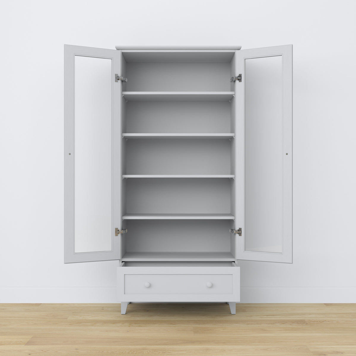 Vitrine 1S Holz grau im Wohnzimmer – skandinavische Einrichtung, Nizio