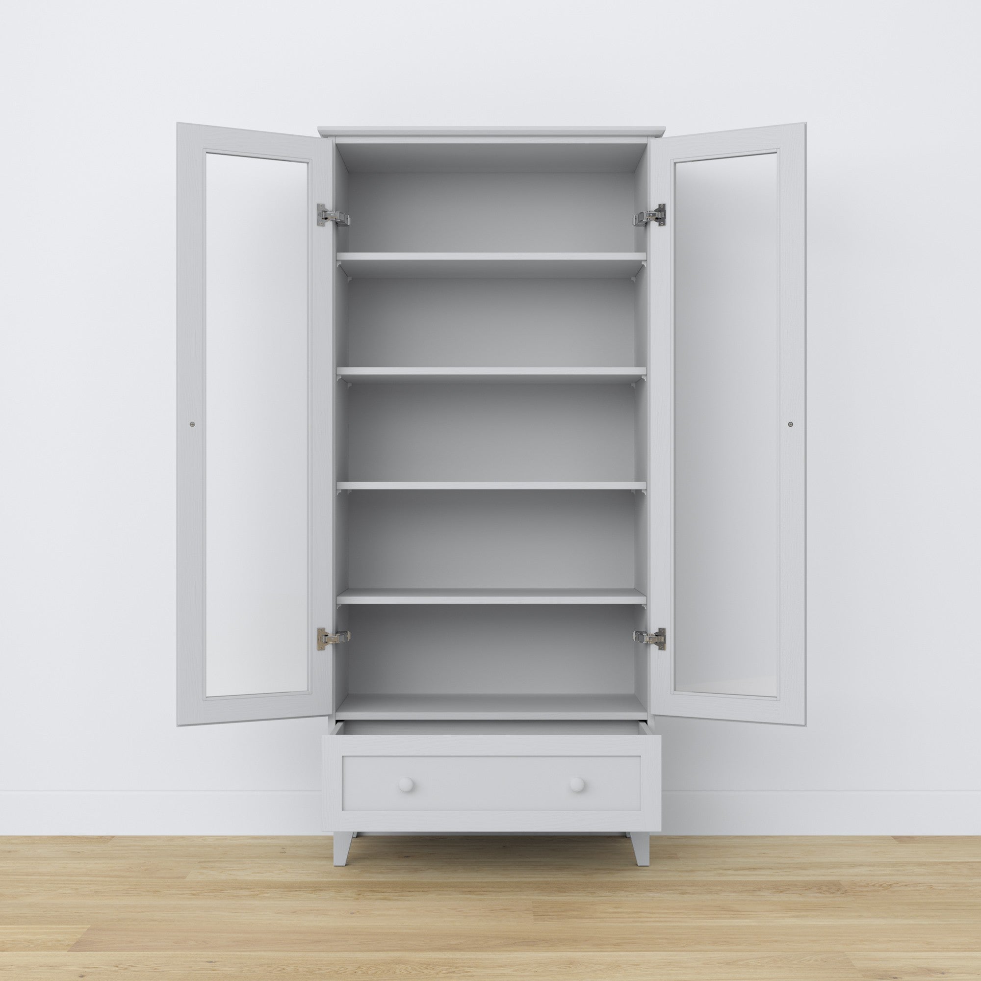 Vitrine 1S Holz grau im Wohnzimmer – skandinavische Einrichtung, Nizio