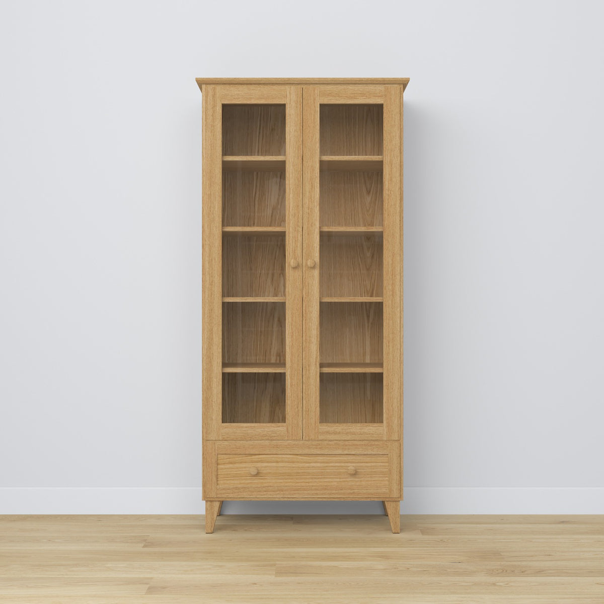 Vitrine mit Schublade Eiche naturfarben 90 cm – Wohnzimmer, skandinavischer Stil Nizio
