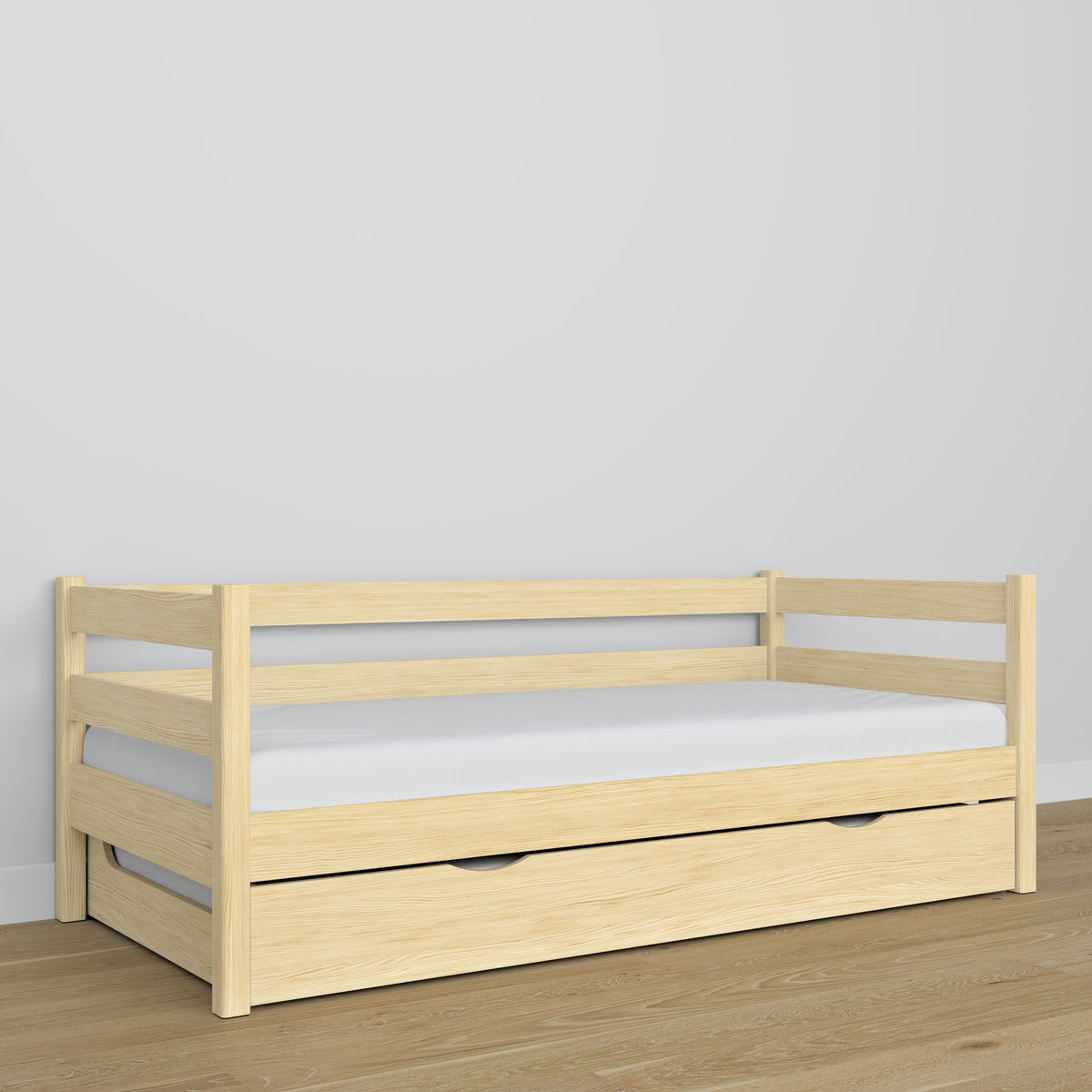 Clear pine sofa bed – wooden details, high quality Nizio