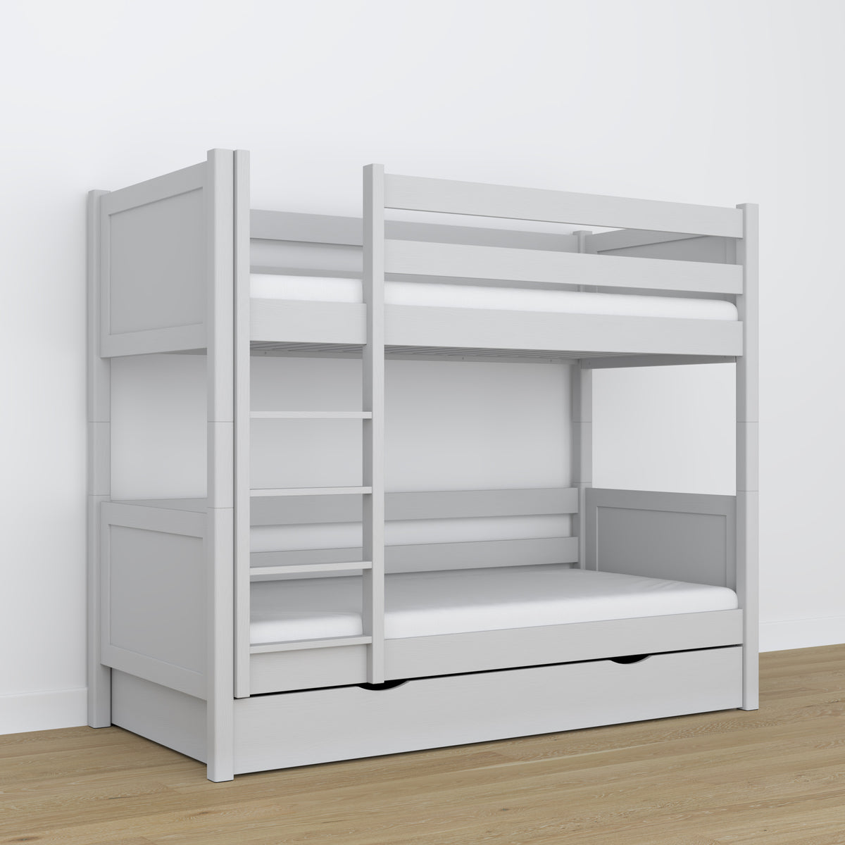 Hochbett mit Schublade grau aus Holz – skandinavisches Design, Nizio