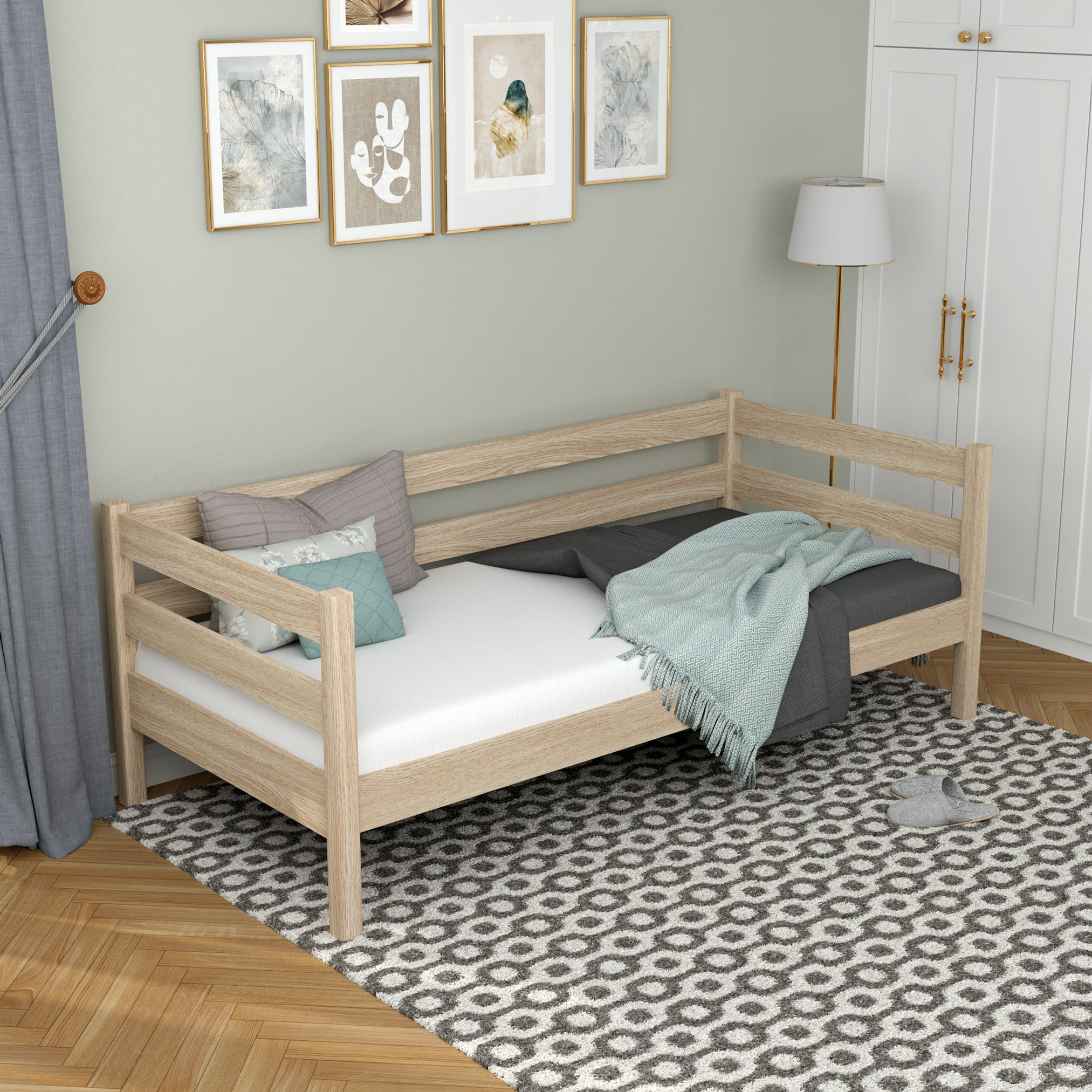 Łóżko sofa N01 dąb bielony – dodatkowy widok, trwała jakość Nizio Home