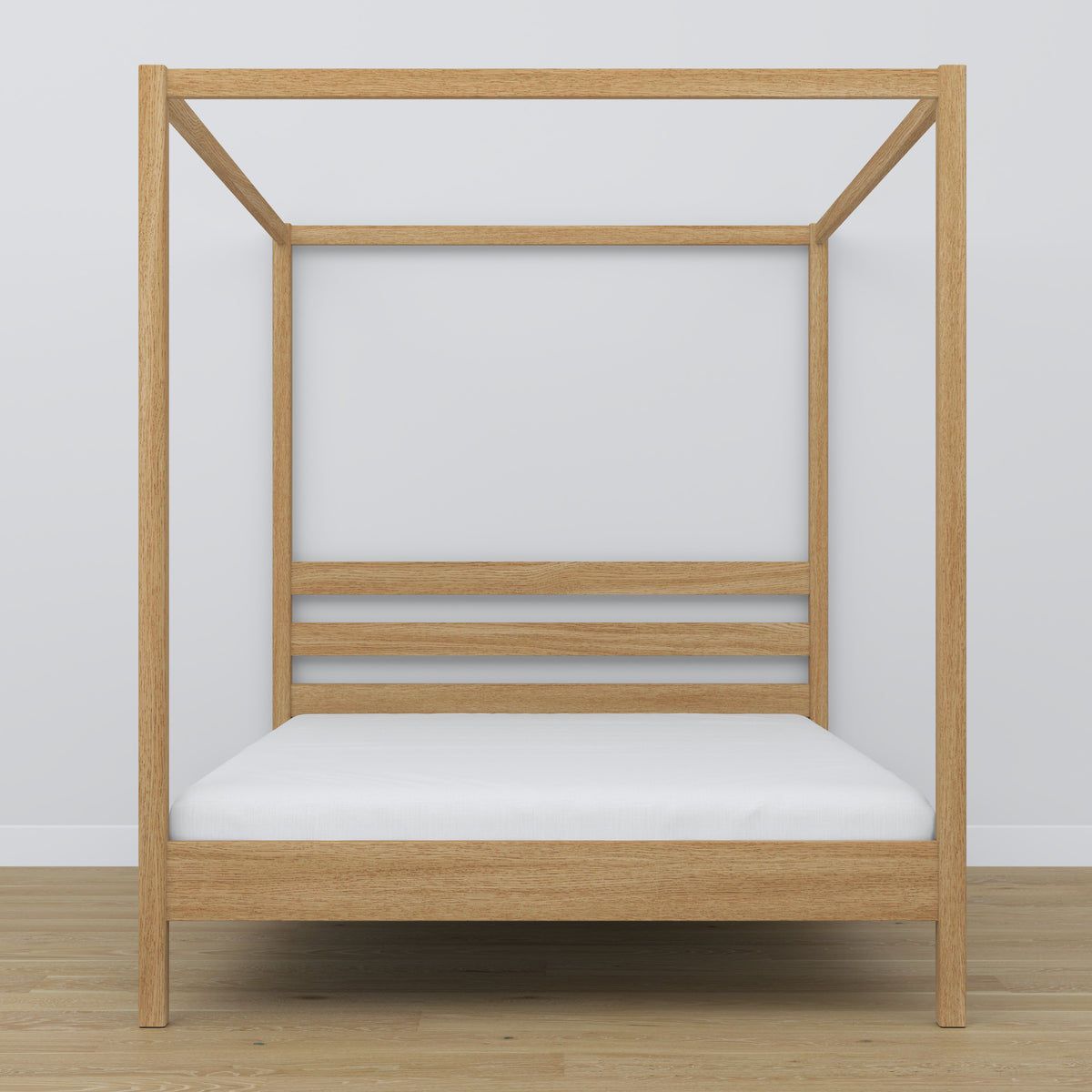 Doppelbett mit Baldachin Eiche natur – Kopfteil und Rahmen, Nahaufnahme