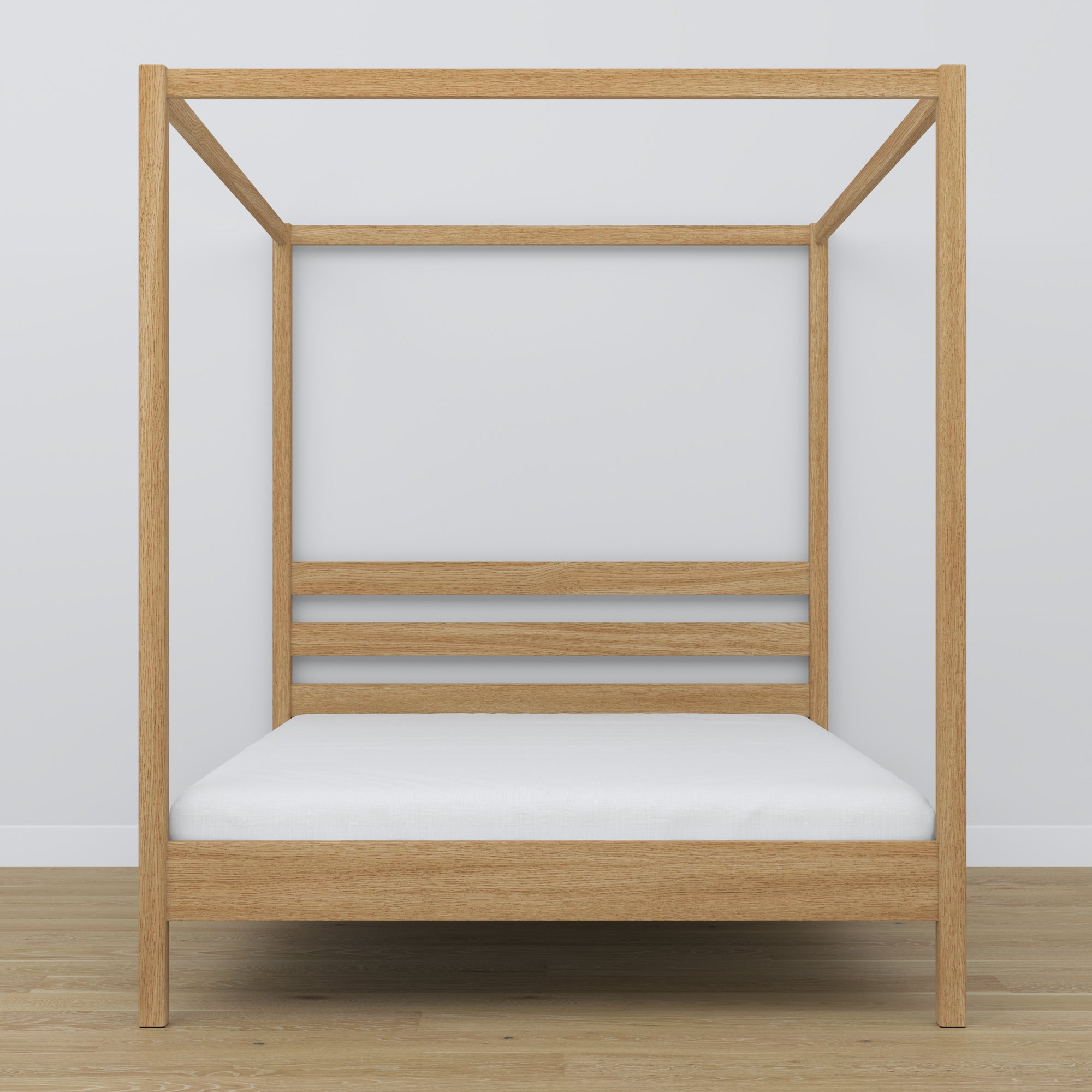 Doppelbett mit Baldachin Eiche natur – Kopfteil und Rahmen, Nahaufnahme