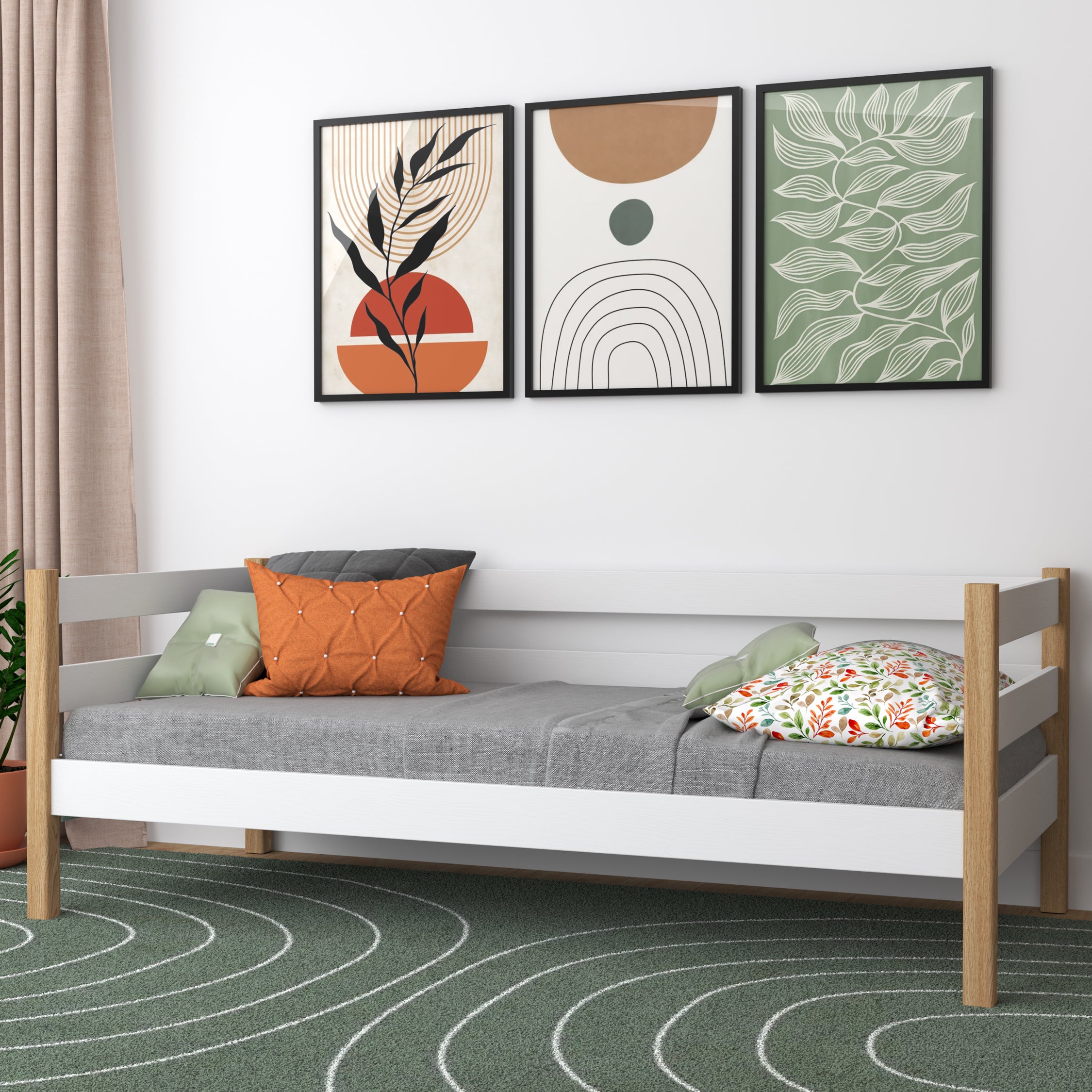 Łóżko sofa N01 biało dębowy – dodatkowy widok, lite drewno
