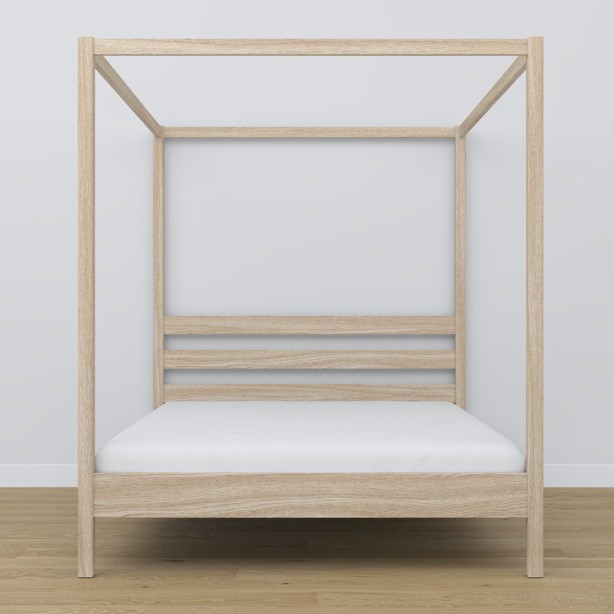 Doppelbett mit Baldachin Eiche gebleicht – Kopfteil und Rahmen, Nahaufnahme