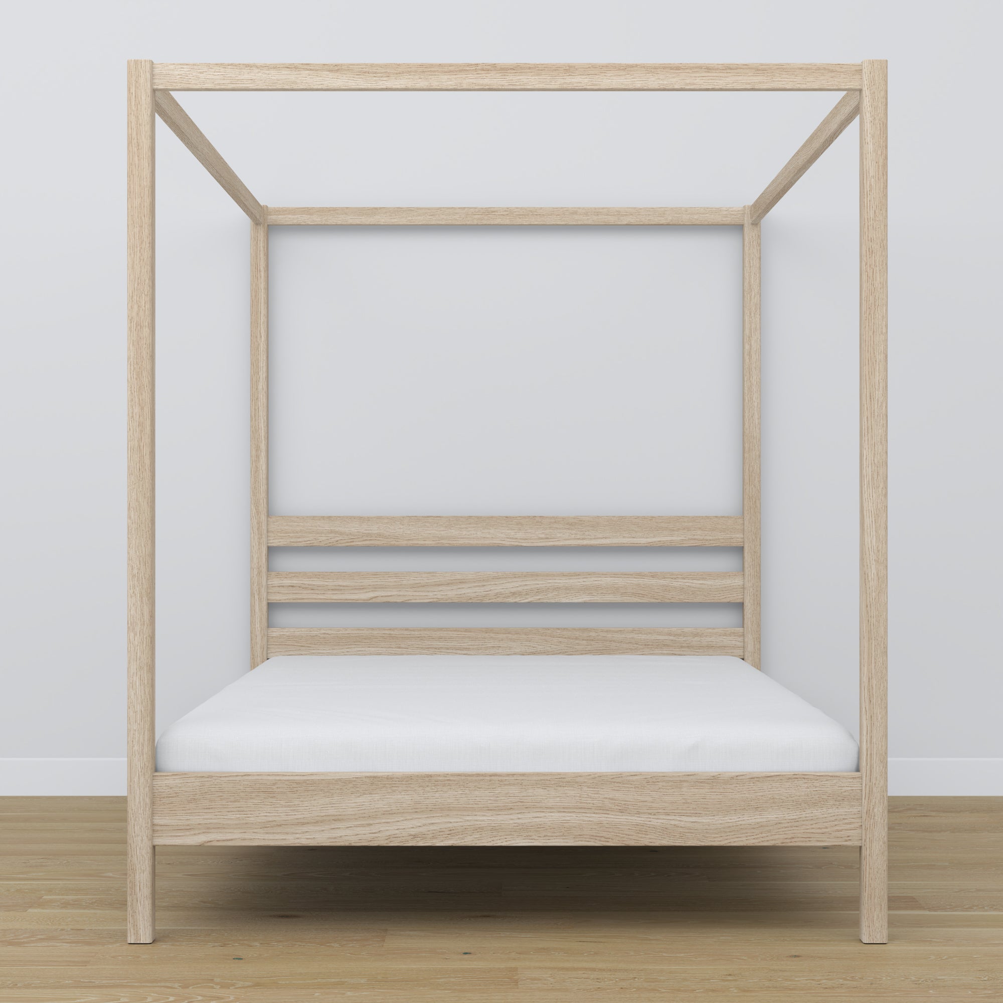 Doppelbett mit Baldachin Eiche gebleicht – Kopfteil und Rahmen, Nahaufnahme