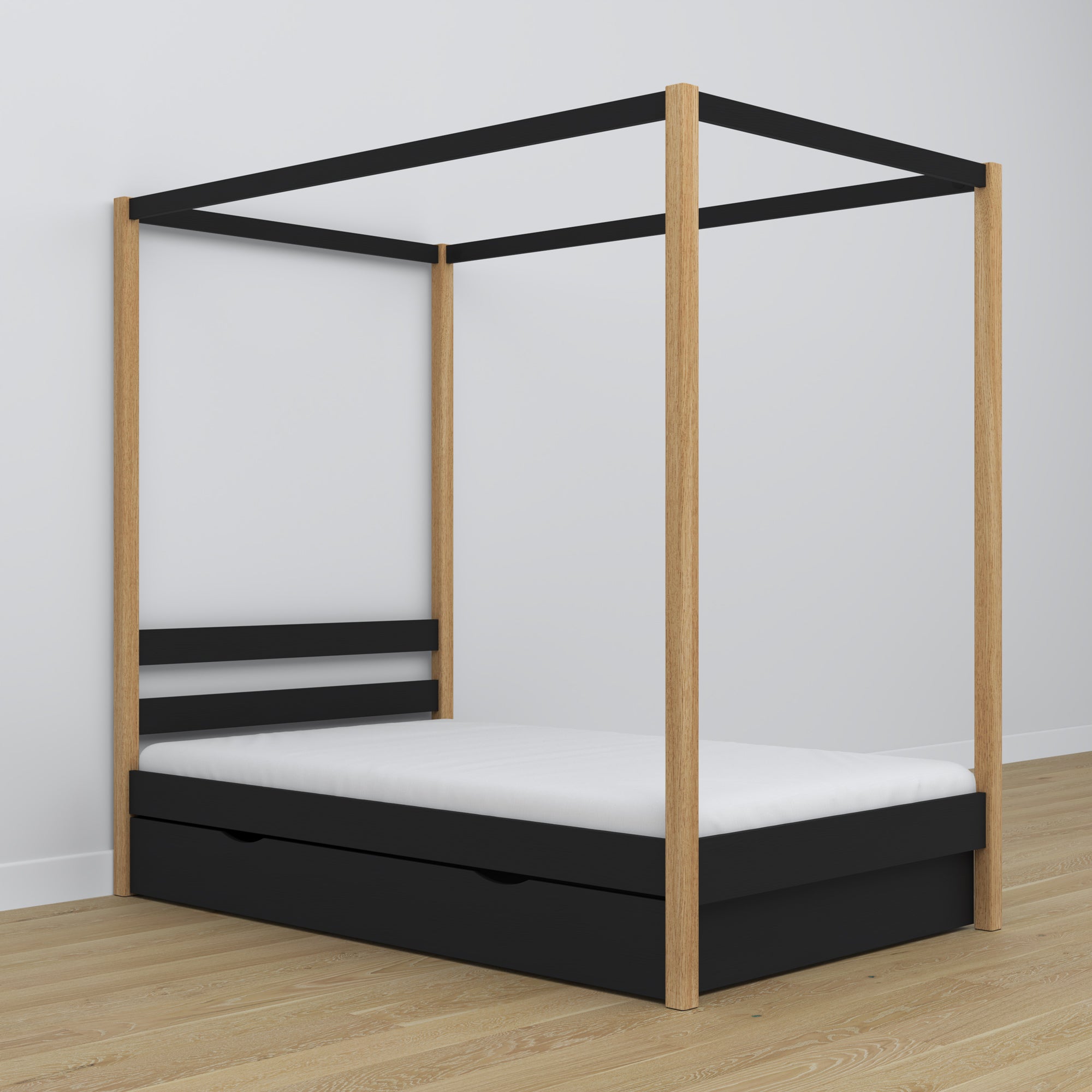 Himmelbett aus Holz, Schwarz-Eiche – Dekorationsrahmen, Kinderzimmer