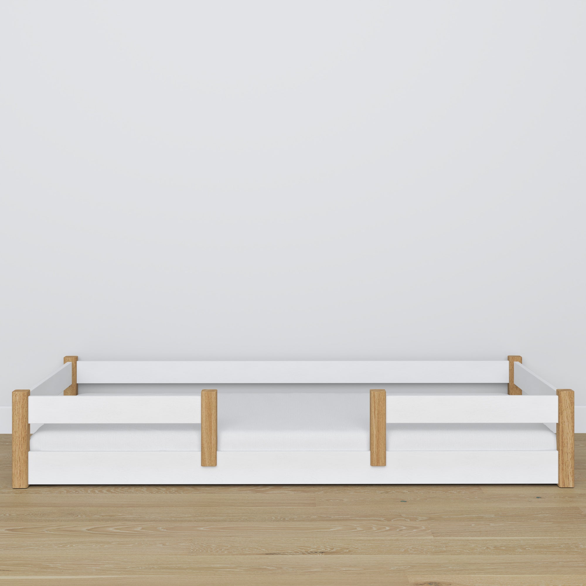 Wooden low bed N01 white / oak