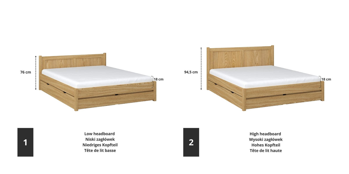 Oak double bed with drawer N02 oak natural