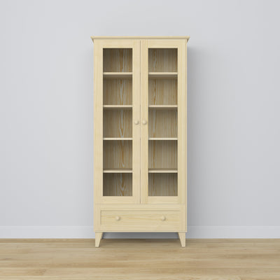 Vitrine mit Schublade Kiefer natur farblos 90 cm – Wohnzimmer, skandinavischer Stil Nizio
