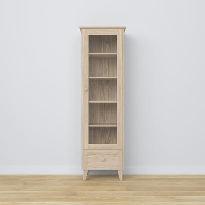 Vitrine mit Schublade Eiche gebleicht 57 cm – Wohnzimmer, skandinavischer Stil Nizio