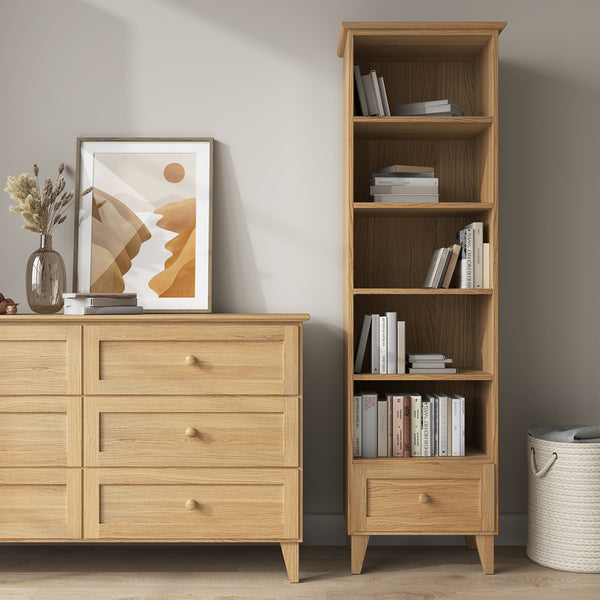 Regal 1S Natureiche – Schublade geöffnet, Ablage für Kleinigkeiten