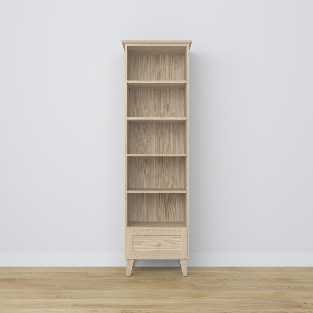 Regal mit Schublade Eichenholz Eiche gebleicht 57 cm – Wohnzimmer und Arbeitszimmer, skandinavischer Stil