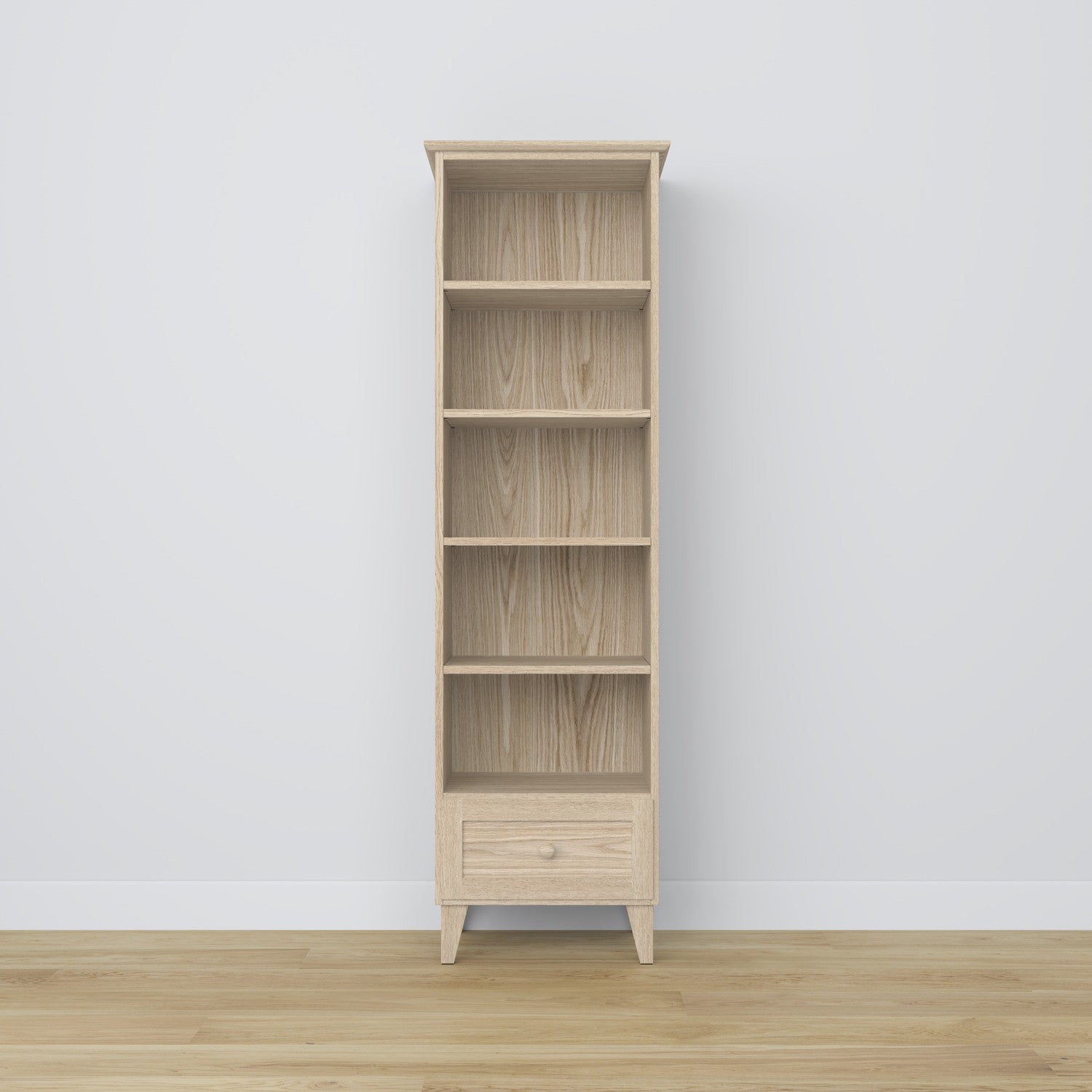 Regal mit Schublade Eichenholz Eiche gebleicht 57 cm – Wohnzimmer und Arbeitszimmer, skandinavischer Stil