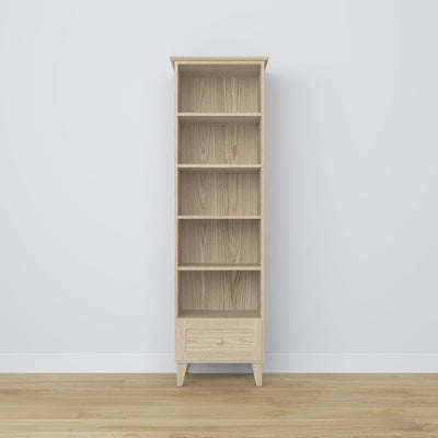 Regal mit Schublade Eichenholz Eiche gebleicht 57 cm – Wohnzimmer und Arbeitszimmer, skandinavischer Stil
