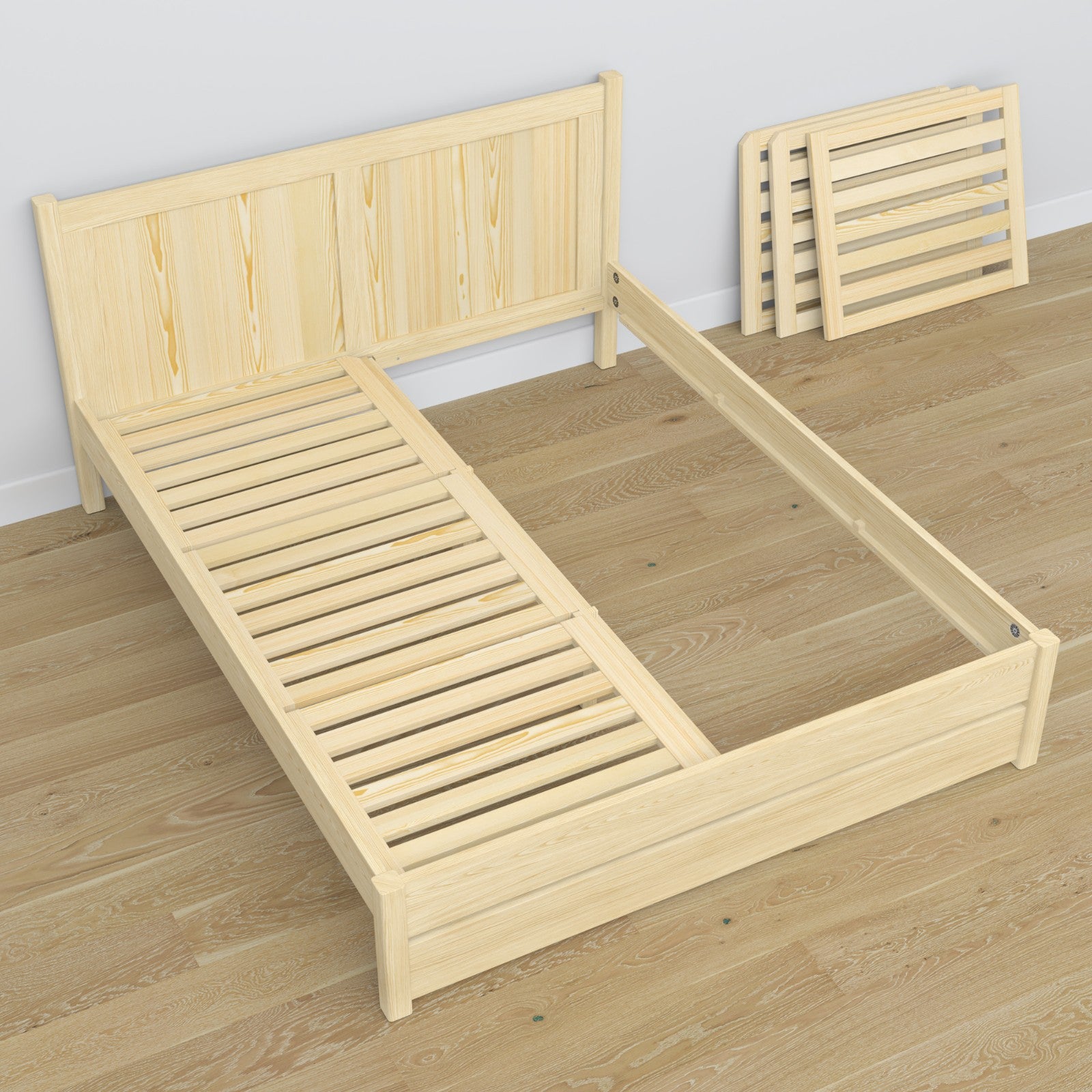 Doppelbett Kiefer farblos aus Holz – Maße und Schema, Nizio Home