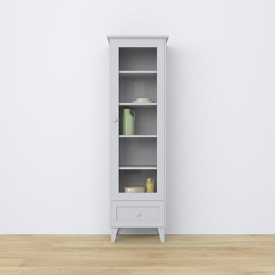 Vitrine mit Schublade Holz grau 57 cm – Wohnzimmer, skandinavischer Stil Nizio