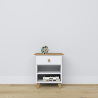 Wooden bedside table 1S N02 Scandi white / natural oak