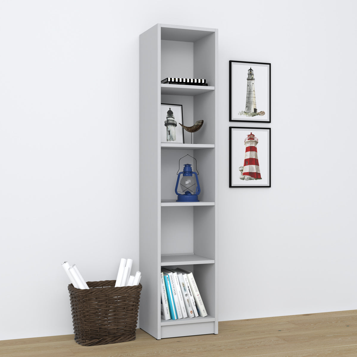 Regal Holz grau – Wohnzimmer und Arbeitszimmer, Massivholz, skandinavischer Stil Nizio