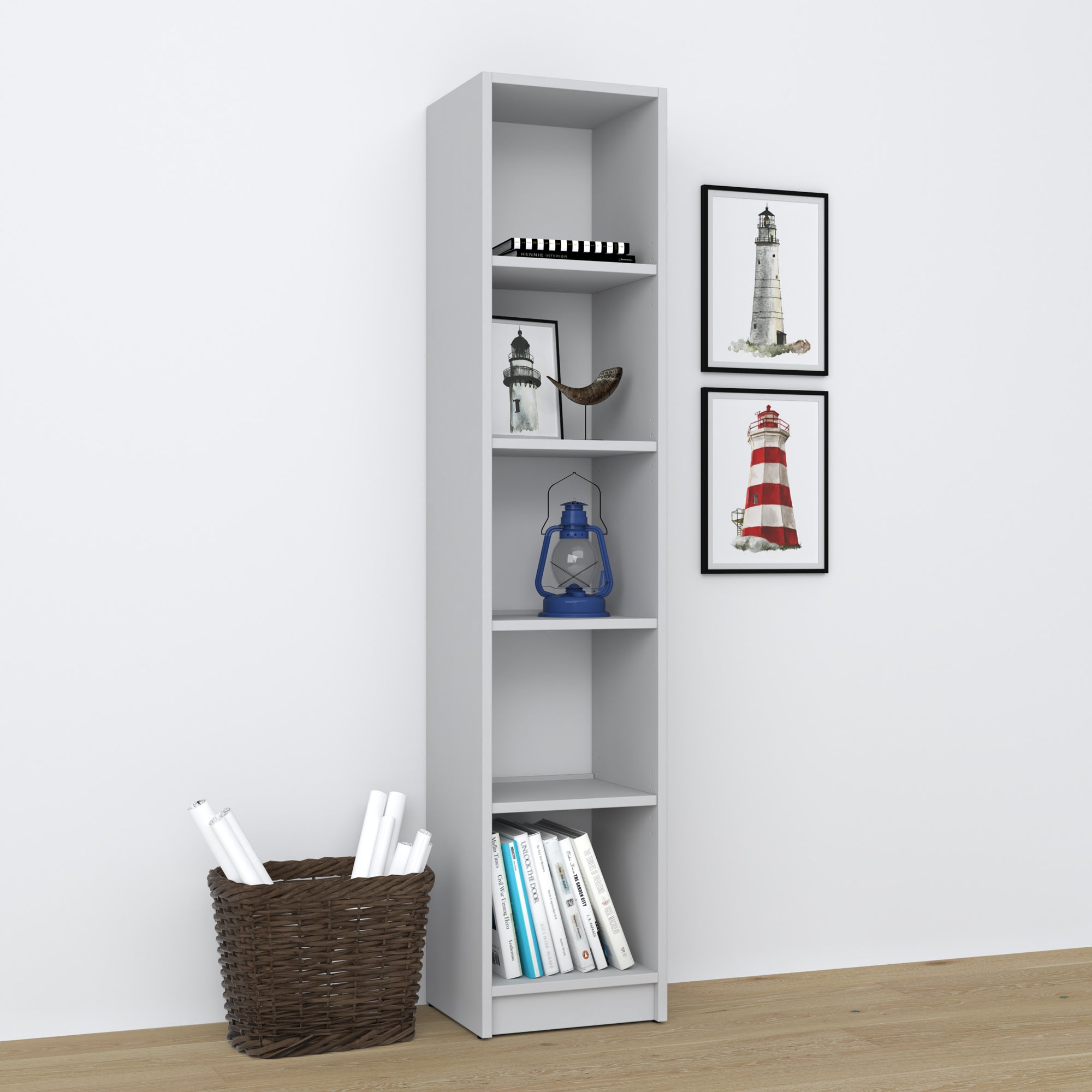 Regal Holz grau – Wohnzimmer und Arbeitszimmer, Massivholz, skandinavischer Stil Nizio