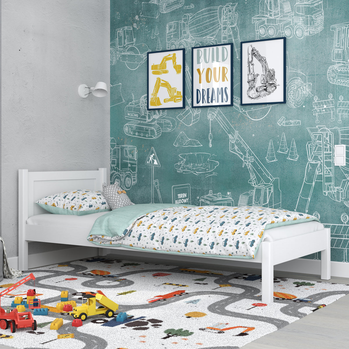 Einzelbett aus Holz weiß – Kinderzimmer, Massivholz, Scandi-Stil
