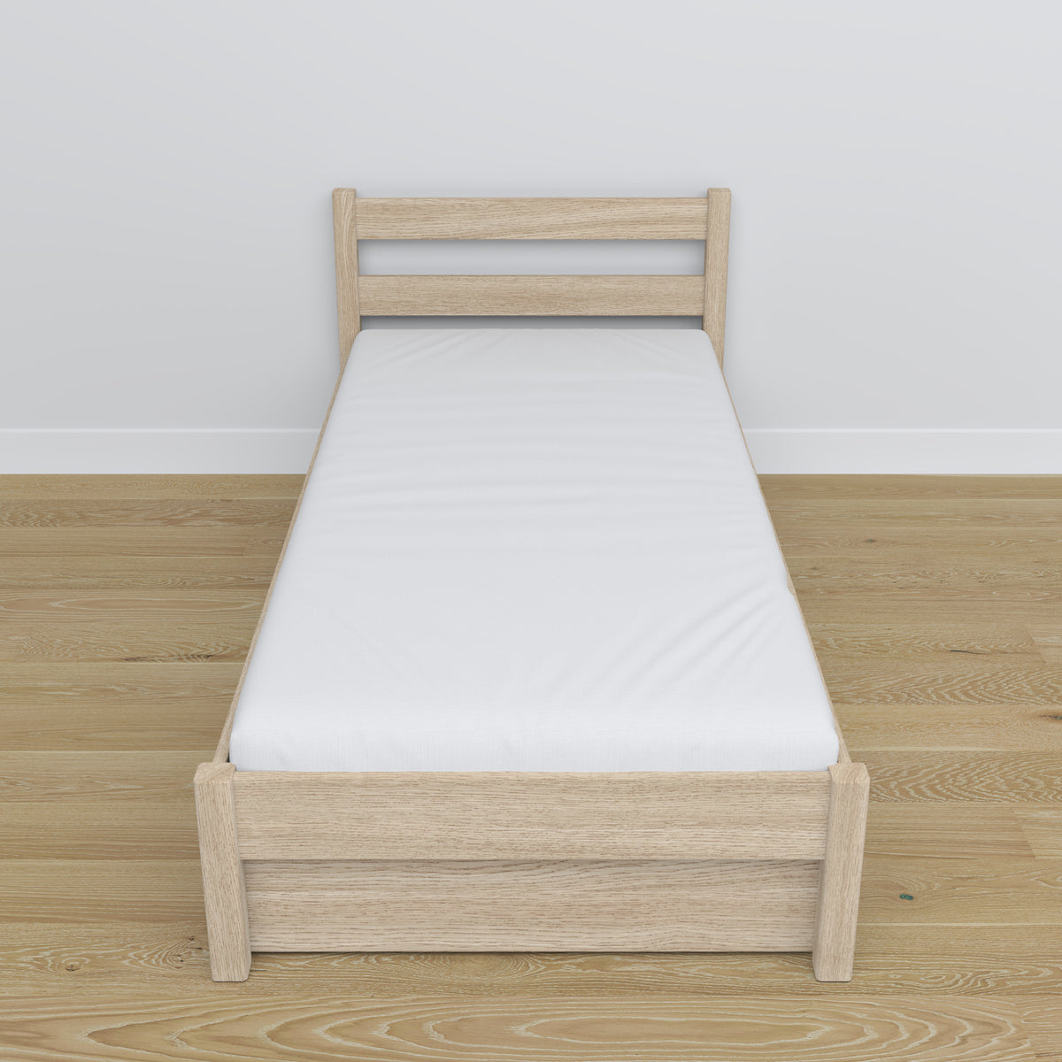 Bett eiche gebleicht mit Schublade – Führungsschienen und Details aus Eiche, Nizio