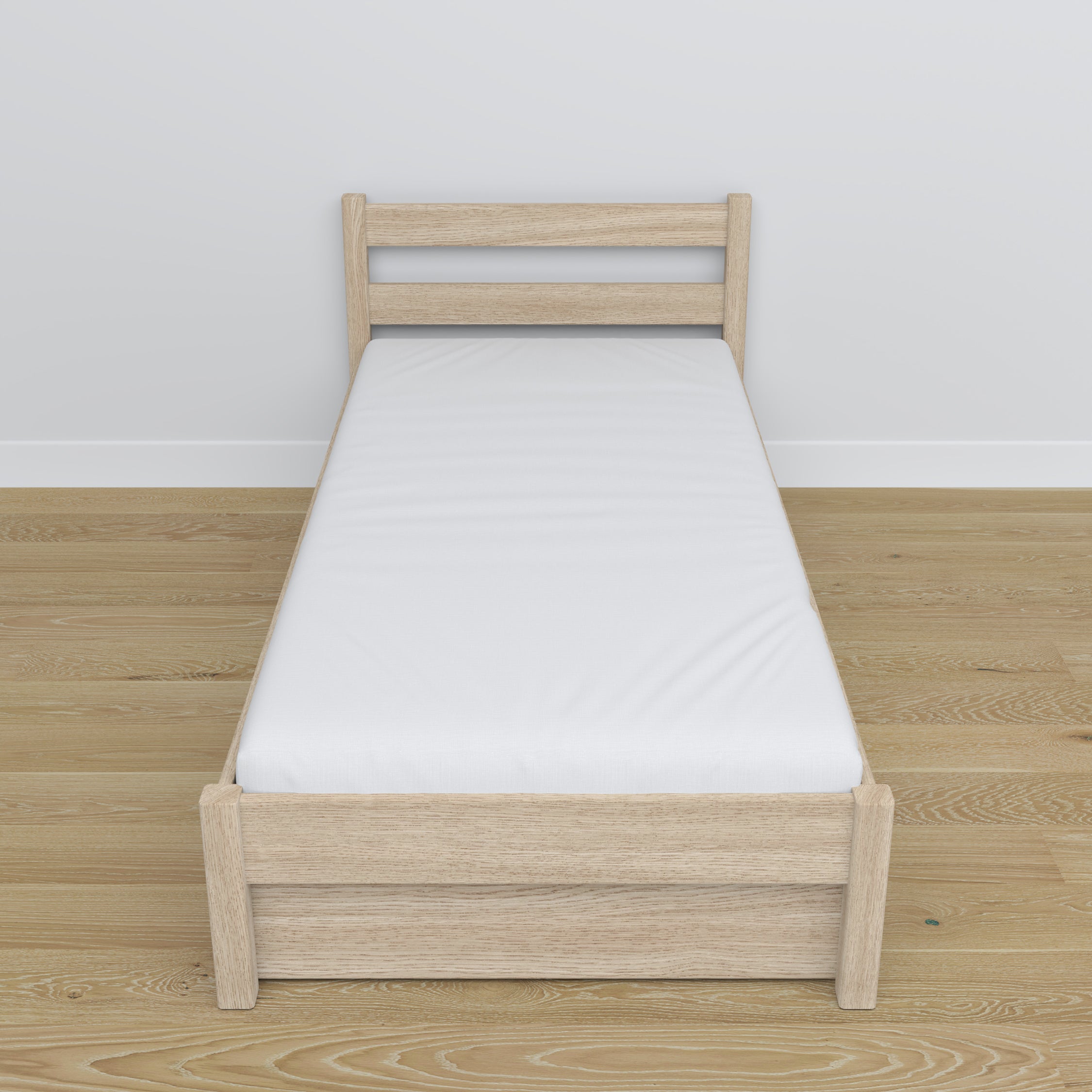 Bett eiche gebleicht mit Schublade – Führungsschienen und Details aus Eiche, Nizio