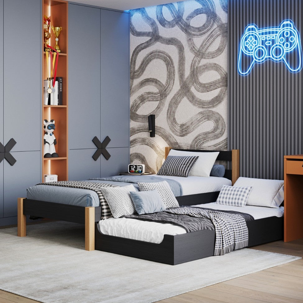 Bett mit Schublade für Matratze Holz schwarz-eiche – Kinderzimmer, scandi Nizio