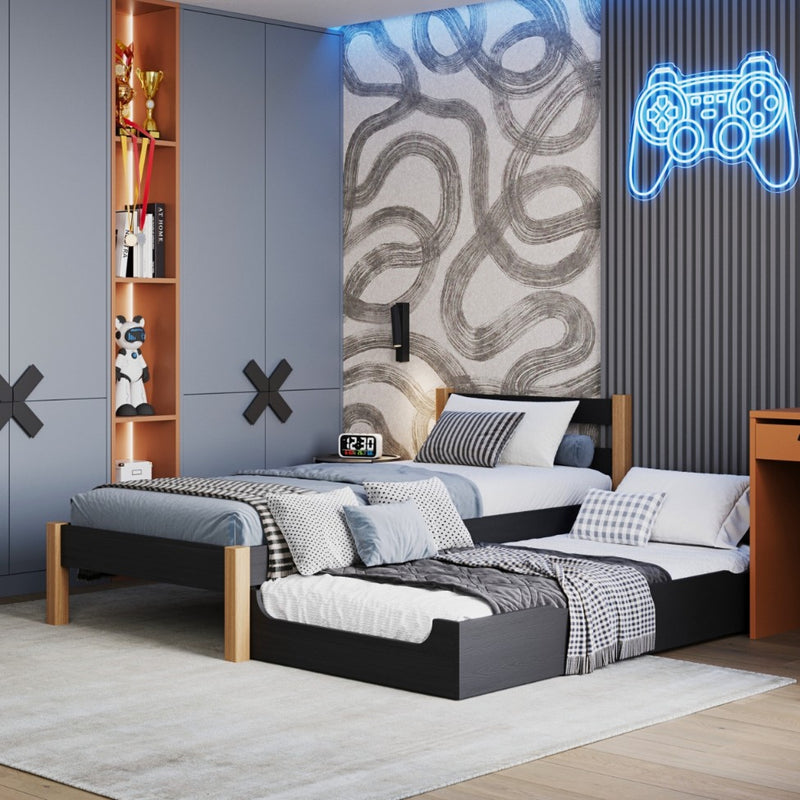 Bett mit Schublade für Matratze Holz schwarz-eiche – Kinderzimmer, scandi Nizio