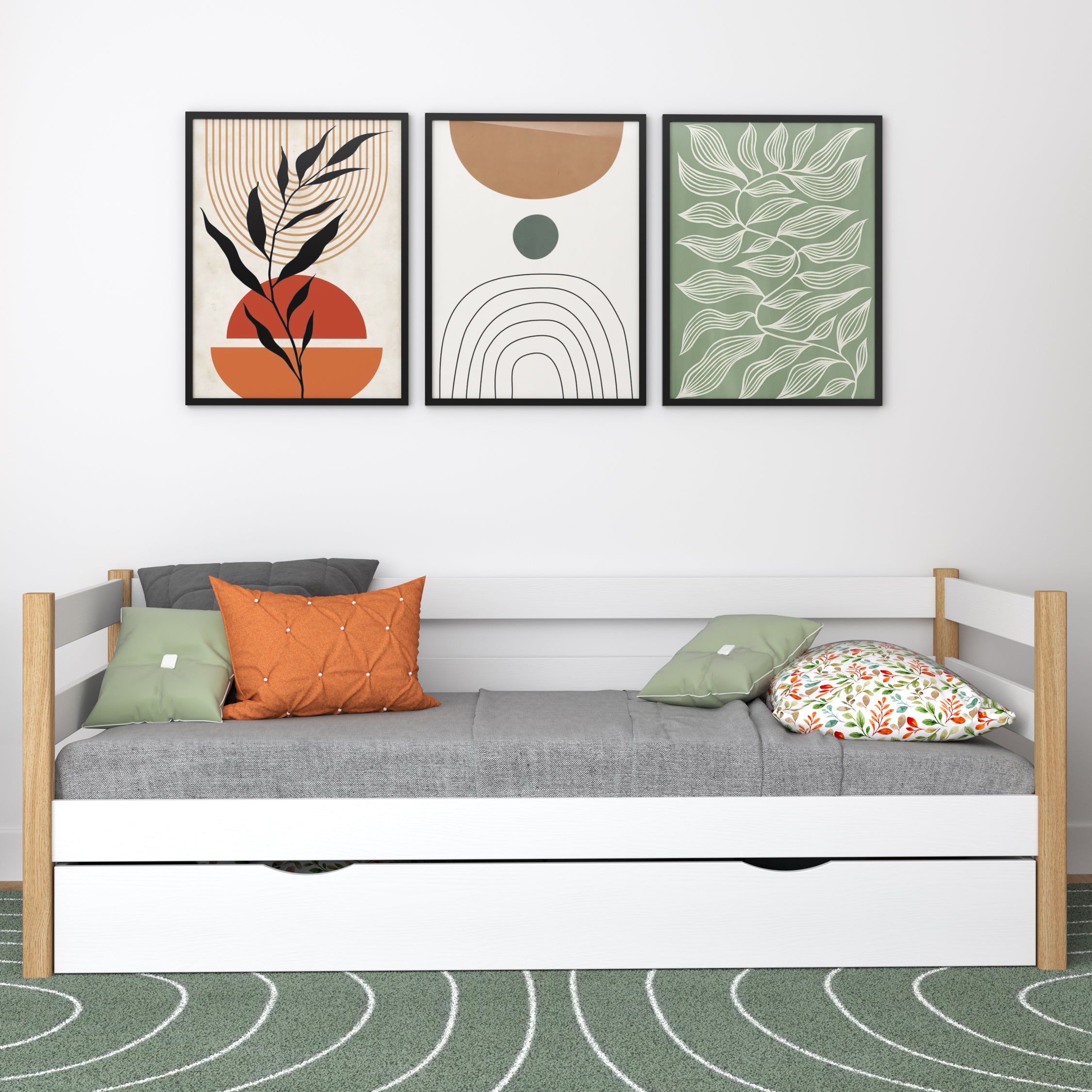 Sofabett mit Schublade Holz weiß-eiche – Kinderzimmer, scandi Stil Nizio