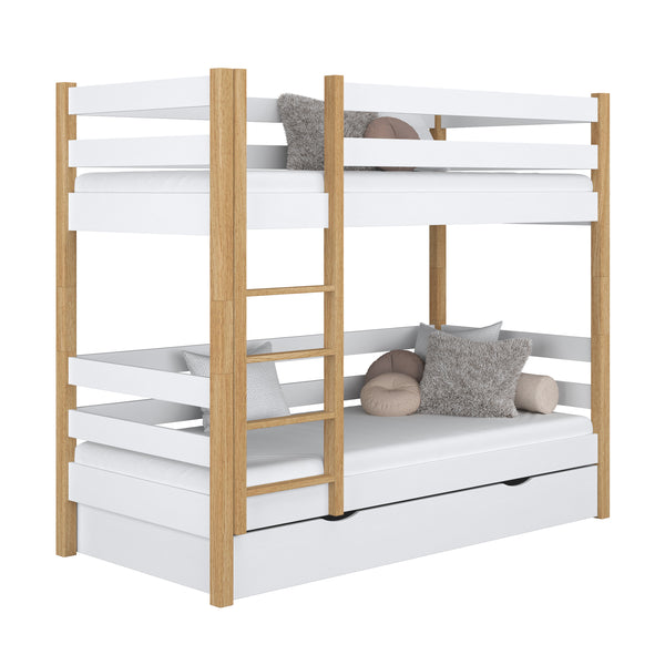 Etagenbett mit Schublade Holz Weiß-Eiche – Kinderzimmer, Massivholz, scandi