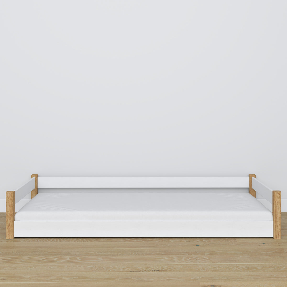 Wooden low bed N01 white / oak