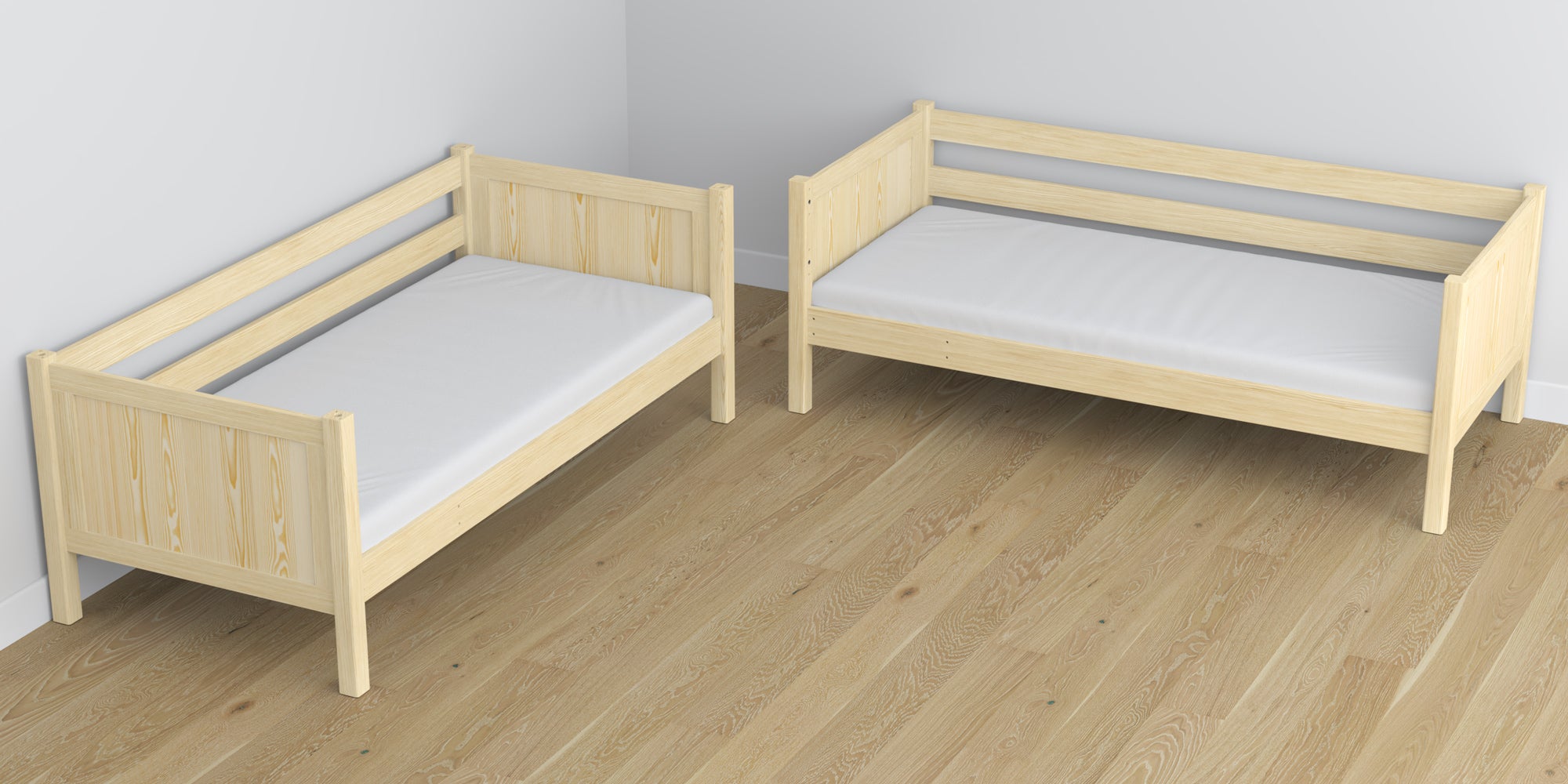 Holz-Etagenbett Kiefer farblos mit Schublade – Maße und Schema, Nizio