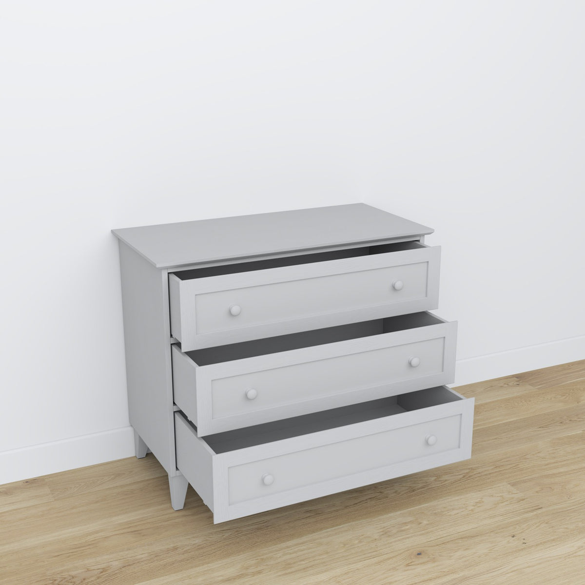Kommode 3S Holz Grau – offene Schubladen, geräumiges Staufach-Inneres
