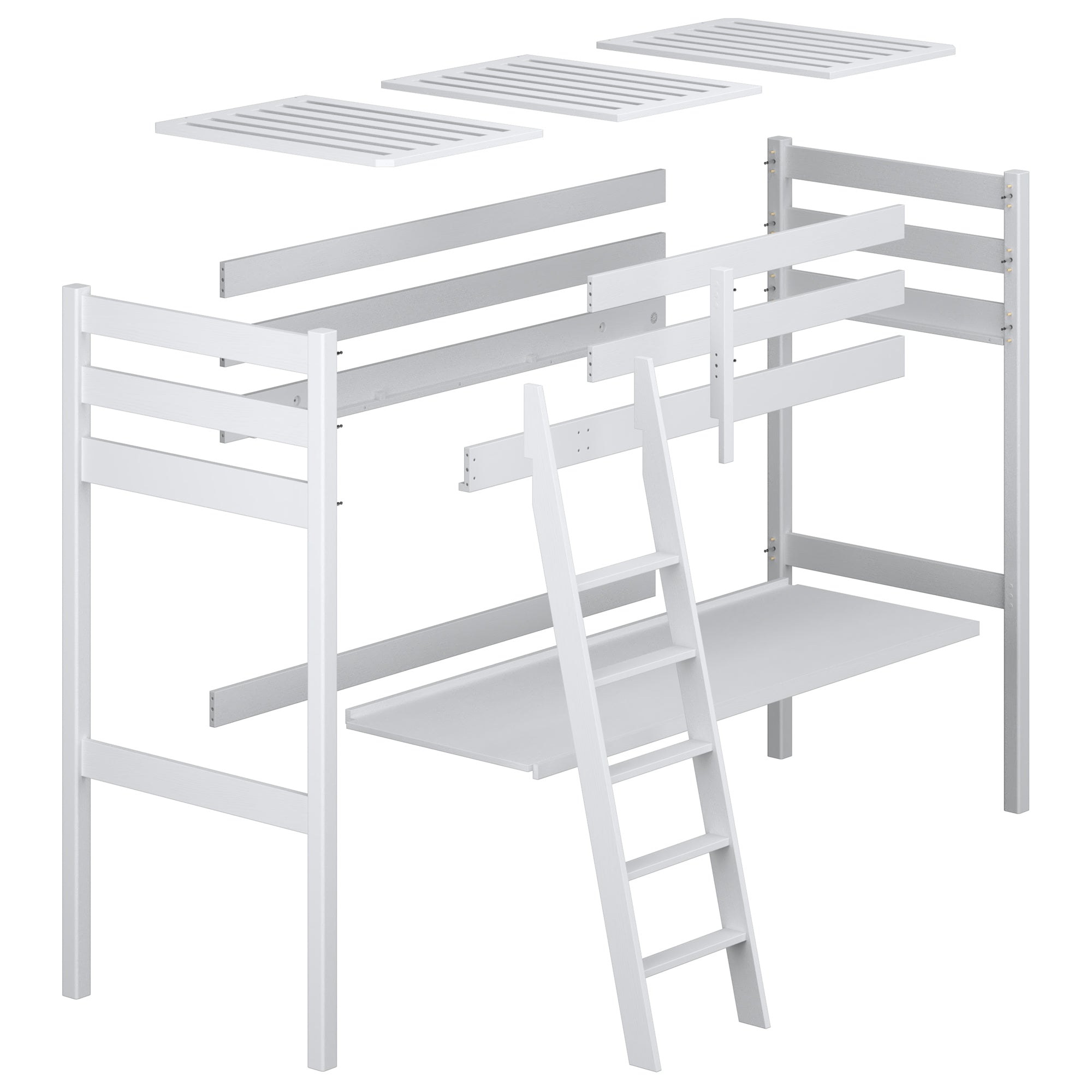 Grey Wooden Loft Bed with Desk – Scandi Room Arrangement, Nizio