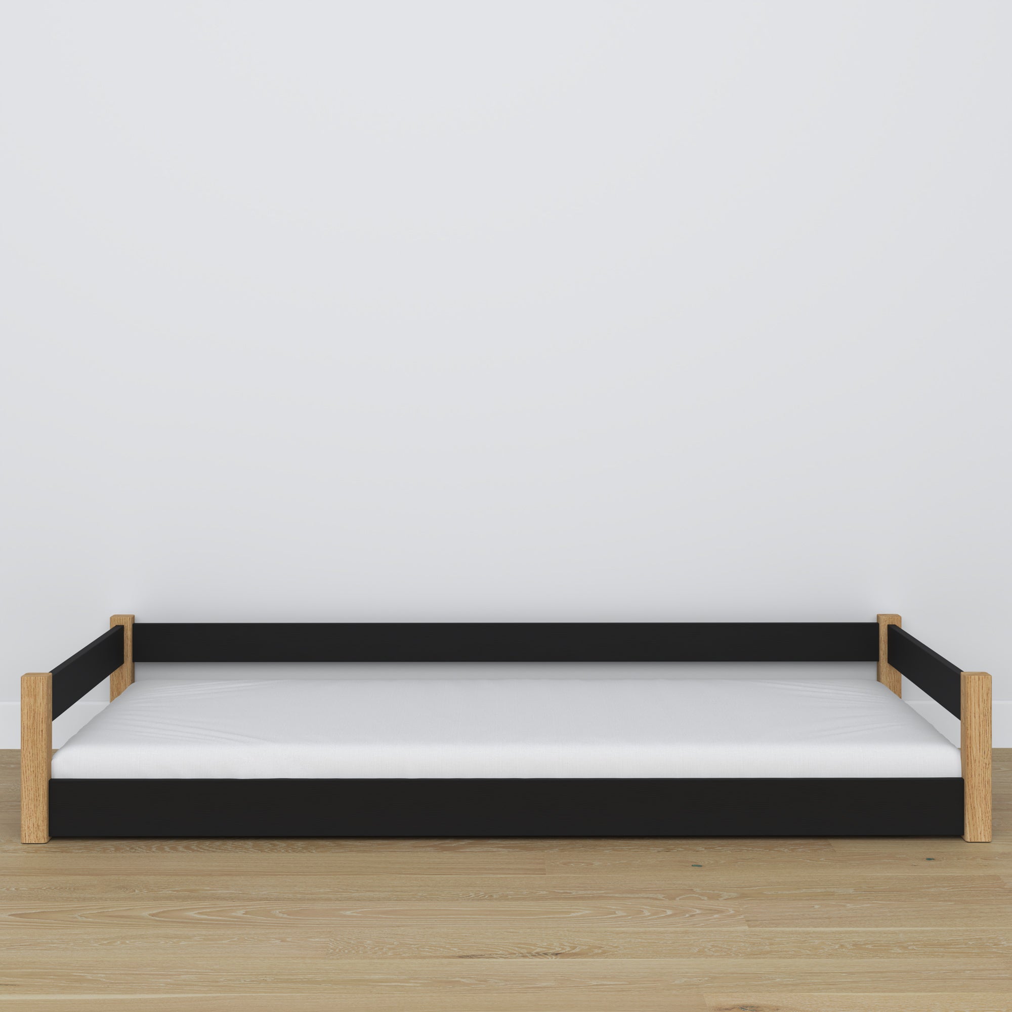 Wooden low bed N02 black / oak