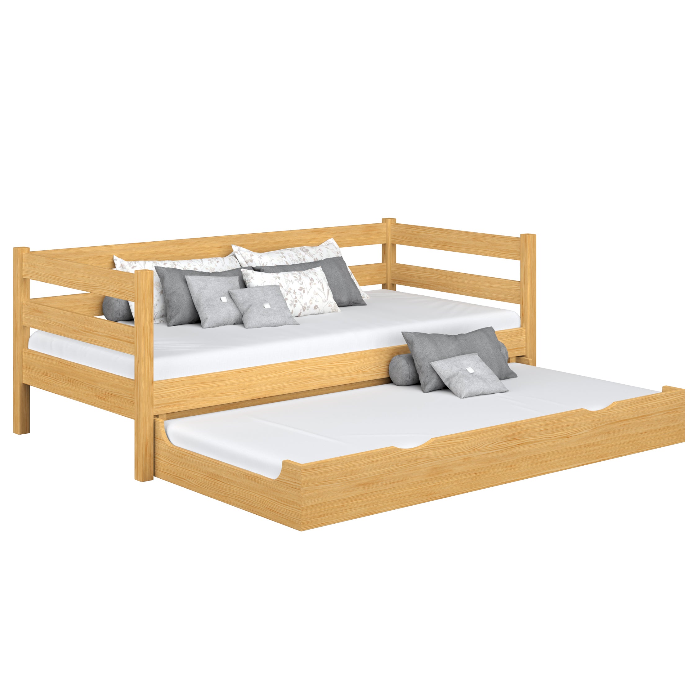 Wooden sofa bed with mattress drawer natural pine – child’s room, scandi
