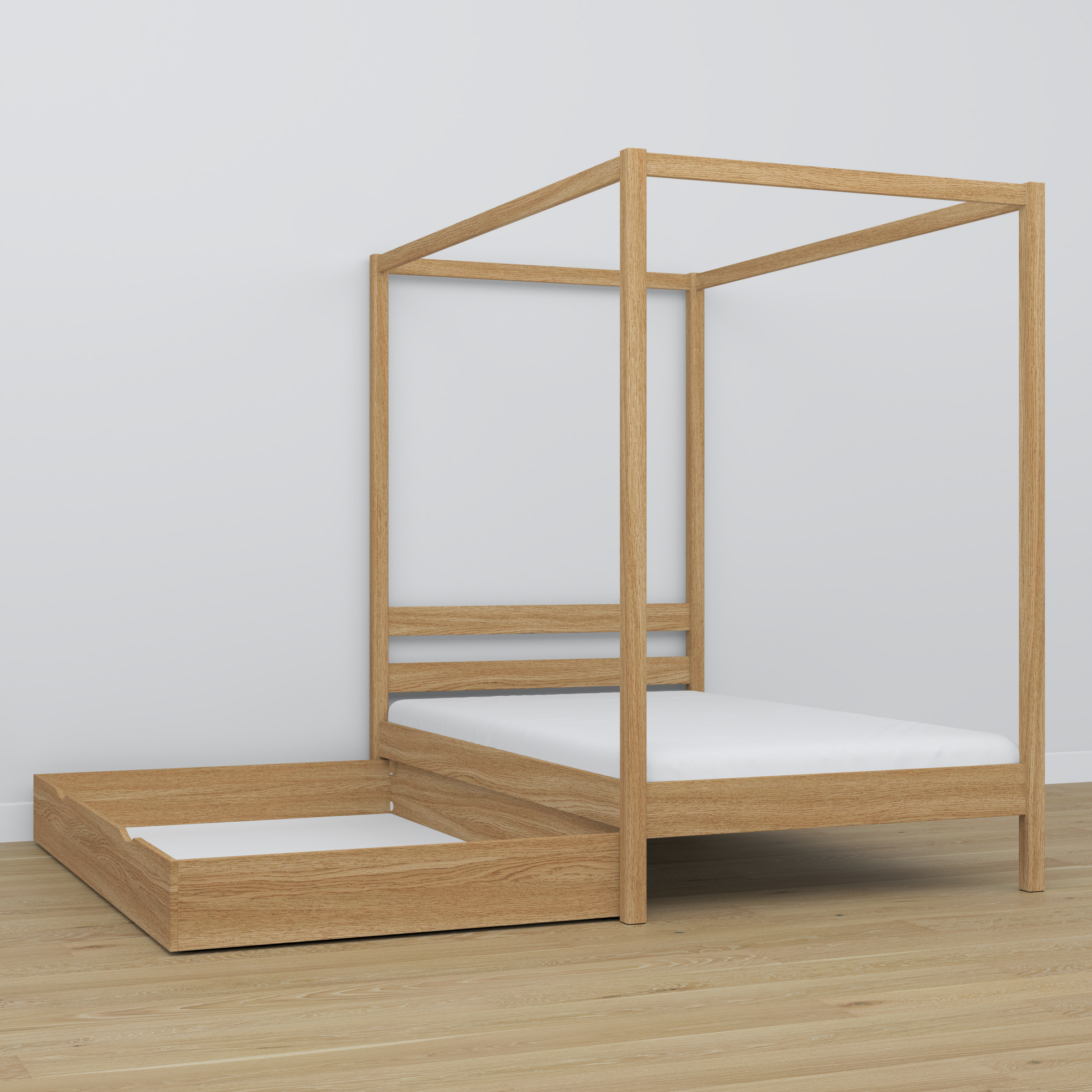 Himmelbett aus Eiche, Natureiche im Kinderzimmer – Scandi-Einrichtung