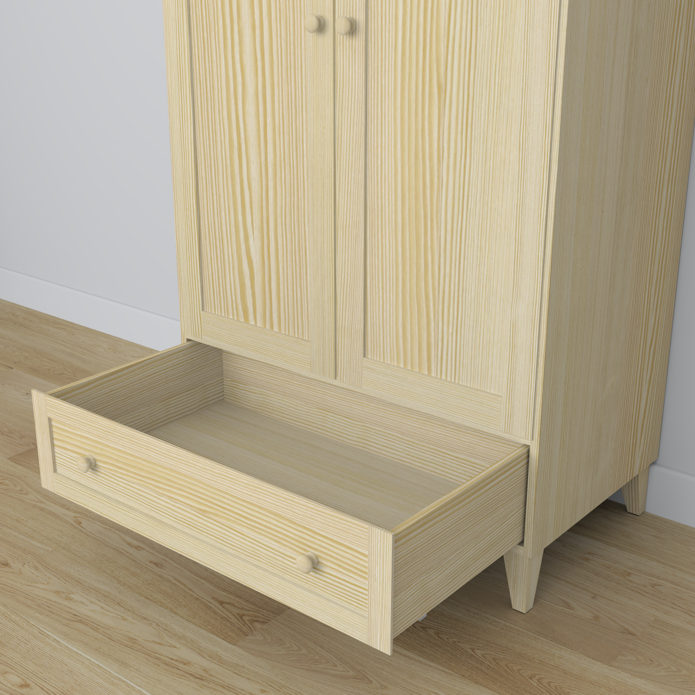 Kiefer Kleiderschrank 2D1S Scandi Kiefer farblos