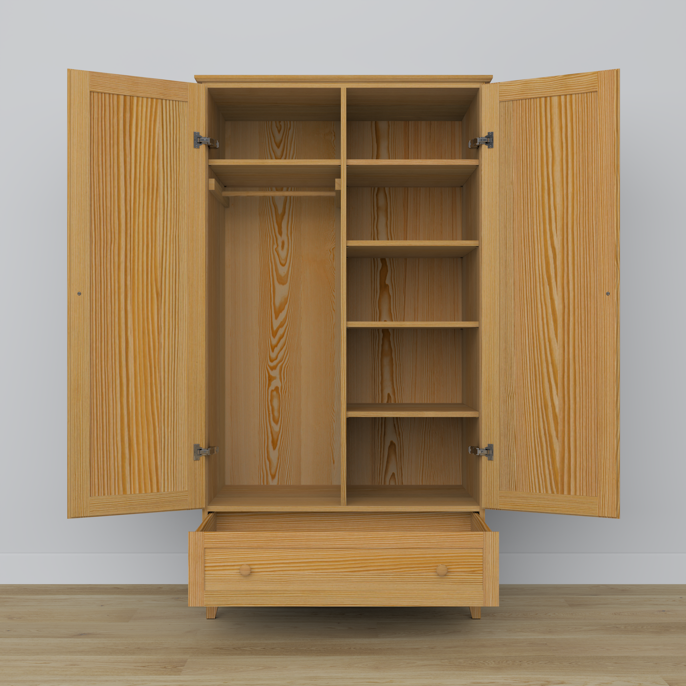 Pine wardrobe 2D1S Scandi natural pine